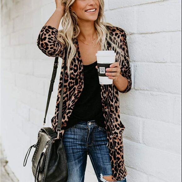 Leopard Duster Cardigan   - Picture 1 of 6